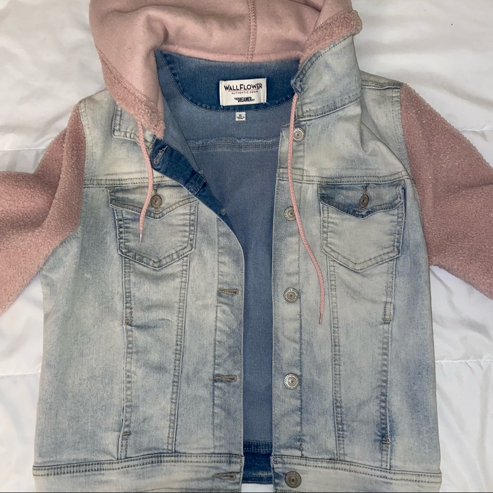 Denim Jacket with Cream colored Sleeves